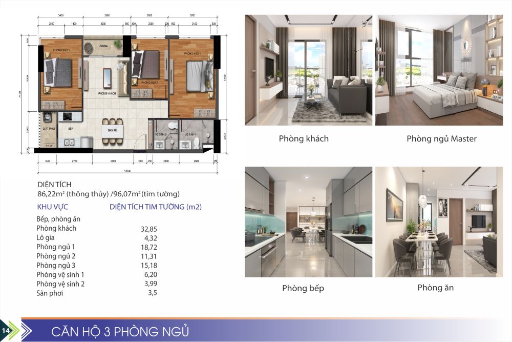 Thiết kế căn hộ 3 phòng ngủ chung cư Phú Tài
